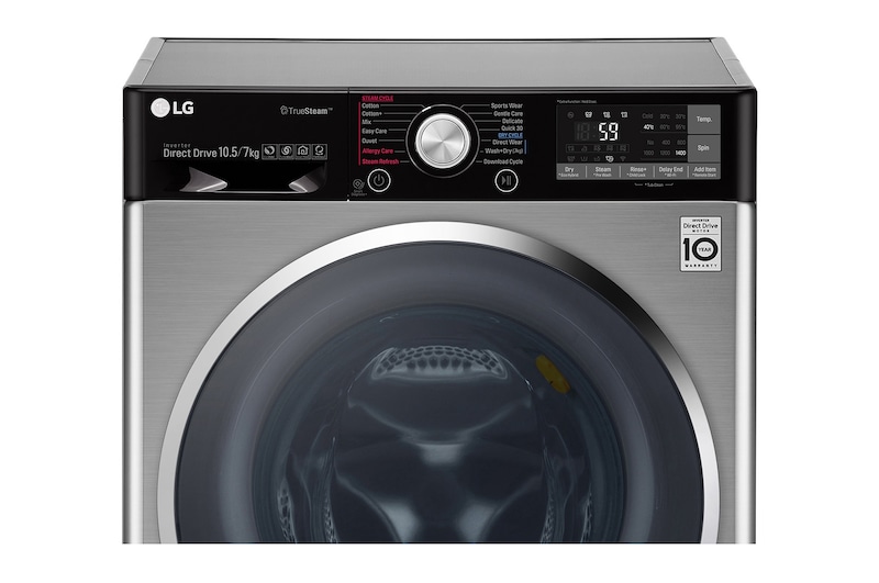LG Lavasciuga Smart Eco Hybrid 10.5/7 kg Lavaggio a vapore Wi-Fi Oblò Ring Cromato , F4J9JH2T