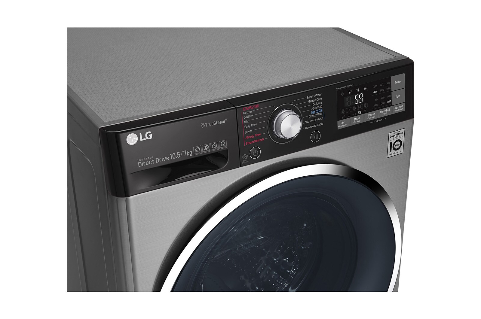 LG Lavasciuga Smart Eco Hybrid 10.5/7 kg Lavaggio a vapore Wi-Fi Oblò Ring Cromato , F4J9JH2T
