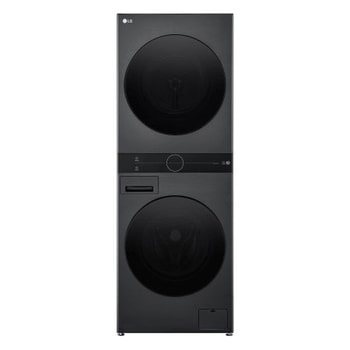 WashTower Colonna Bucato LG WT1210BBF vista frontale in finitura nera, con doppio oblò sovrapposto e pannello di controllo centrale