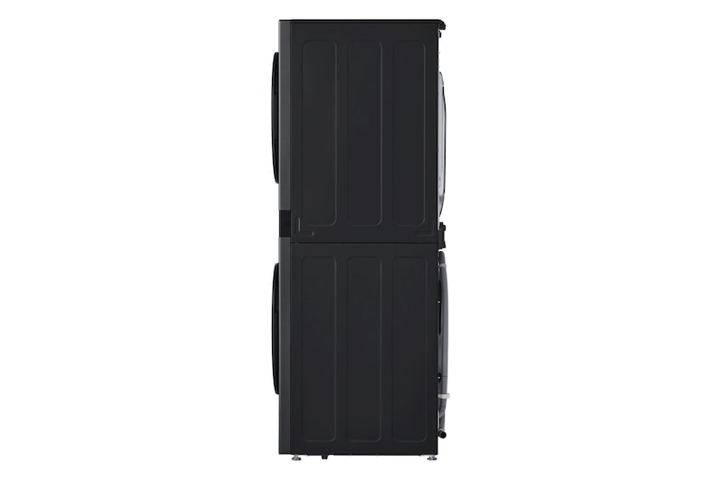 WashTower Colonna Bucato LG WT1210BBF vista laterale in finitura nera, con profilo compatto e design verticale salvaspazio.
