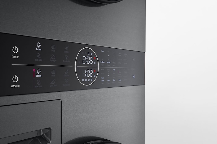 LG WashTower Colonna Bucato 12/10kg AI DD | Classe A-10% / A+++ | Pannello unificato, TurboWash360, Pompa di calore | Nera, WT1210BBF
