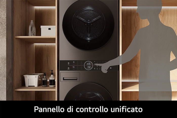 LG WashTower Colonna Bucato 12/10kg AI DD | Classe A-10% / A+++ | Pannello unificato, TurboWash360, Pompa di calore | Nera, WT1210BBF