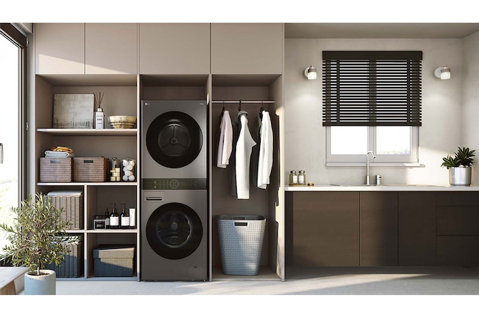 LG WashTower Colonna Bucato 12/10kg AI DD | Classe A-10% / A+++ | Pannello unificato, TurboWash360, Pompa di calore | Nera, WT1210BBF