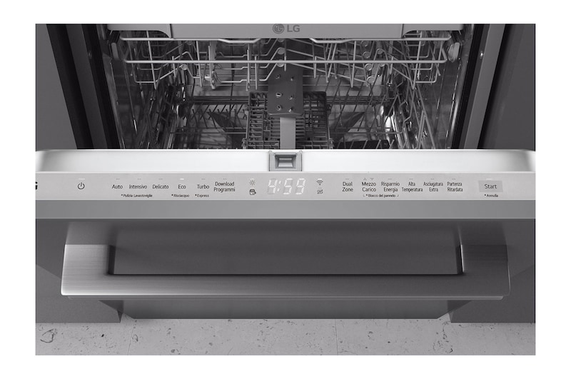 LG Lavastoviglie a scomparsa totale | QuadWash Serie 2, Classe D 46dB | 14 coperti, EasyRack+, Wi-Fi, Dual Zone | Acciaio, DB242TX