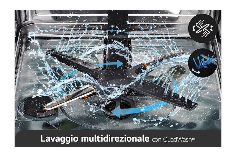 LG Lavastoviglie a scomparsa totale | QuadWash Serie 2, Classe D 46dB | 14 coperti, EasyRack+, Wi-Fi, Dual Zone | Acciaio, DB242TX