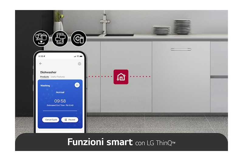 LG Lavastoviglie a scomparsa totale | QuadWash Serie 2, Classe D 46dB | 14 coperti, EasyRack+, Wi-Fi, Dual Zone | Acciaio, DB242TX