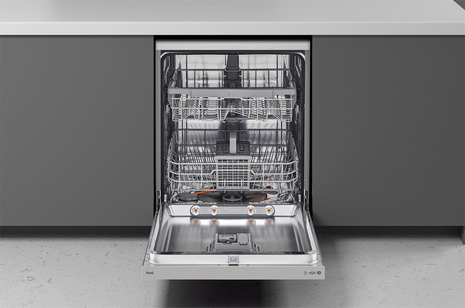 LG Lavastoviglie libera installazione | QuadWash Serie 2, Classe D 46dB | 14 coperti, Vapore, EasyRack+, Wi-Fi | Grigia, DF242FPS