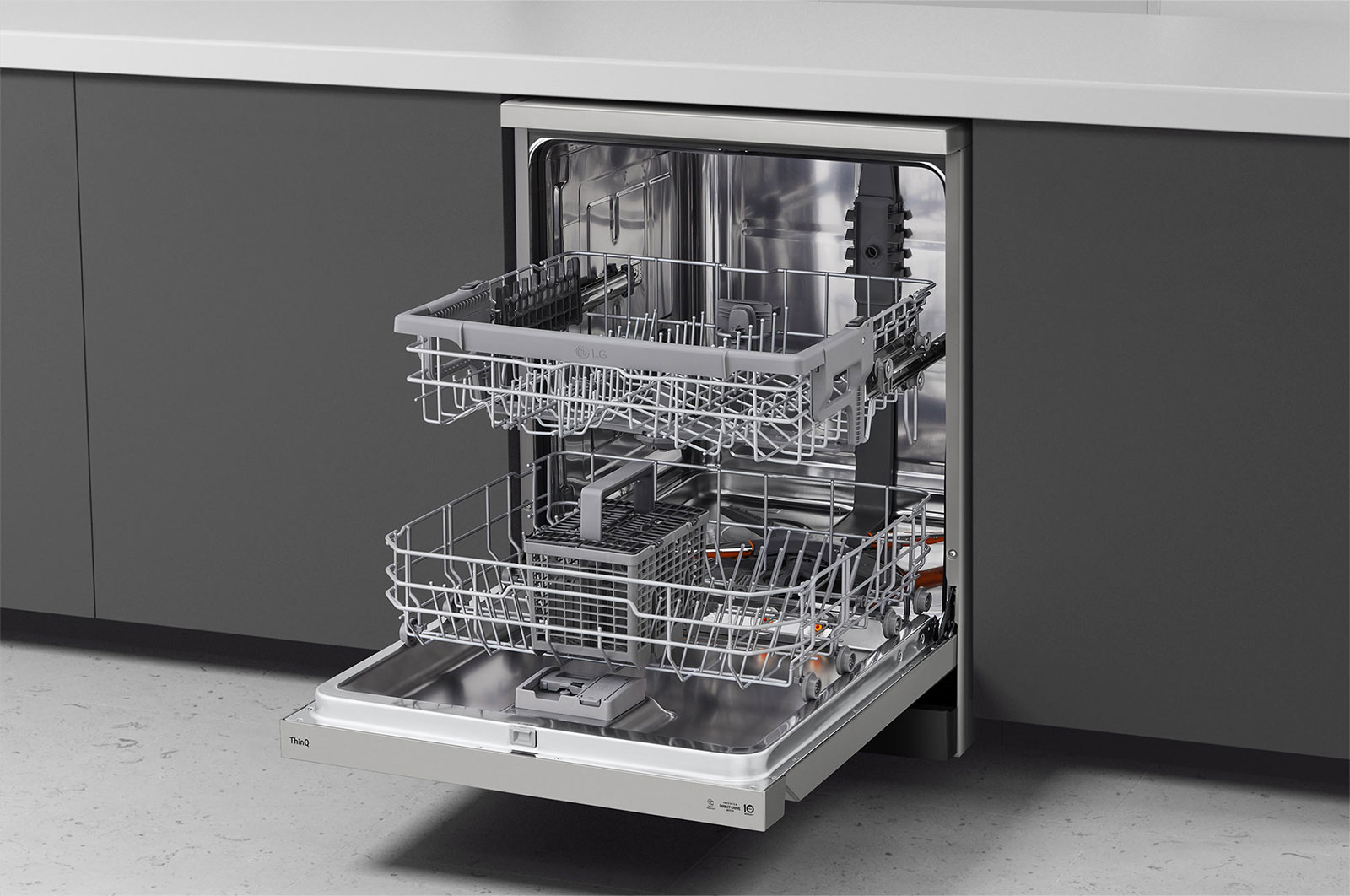 LG Lavastoviglie libera installazione | QuadWash Serie 2, Classe D 46dB | 14 coperti, Vapore, EasyRack+, Wi-Fi | Grigia, DF242FPS