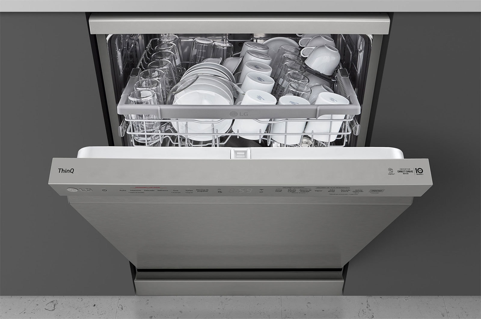 LG Lavastoviglie libera installazione | QuadWash Serie 2, Classe D 46dB | 14 coperti, Vapore, EasyRack+, Wi-Fi | Grigia, DF242FPS