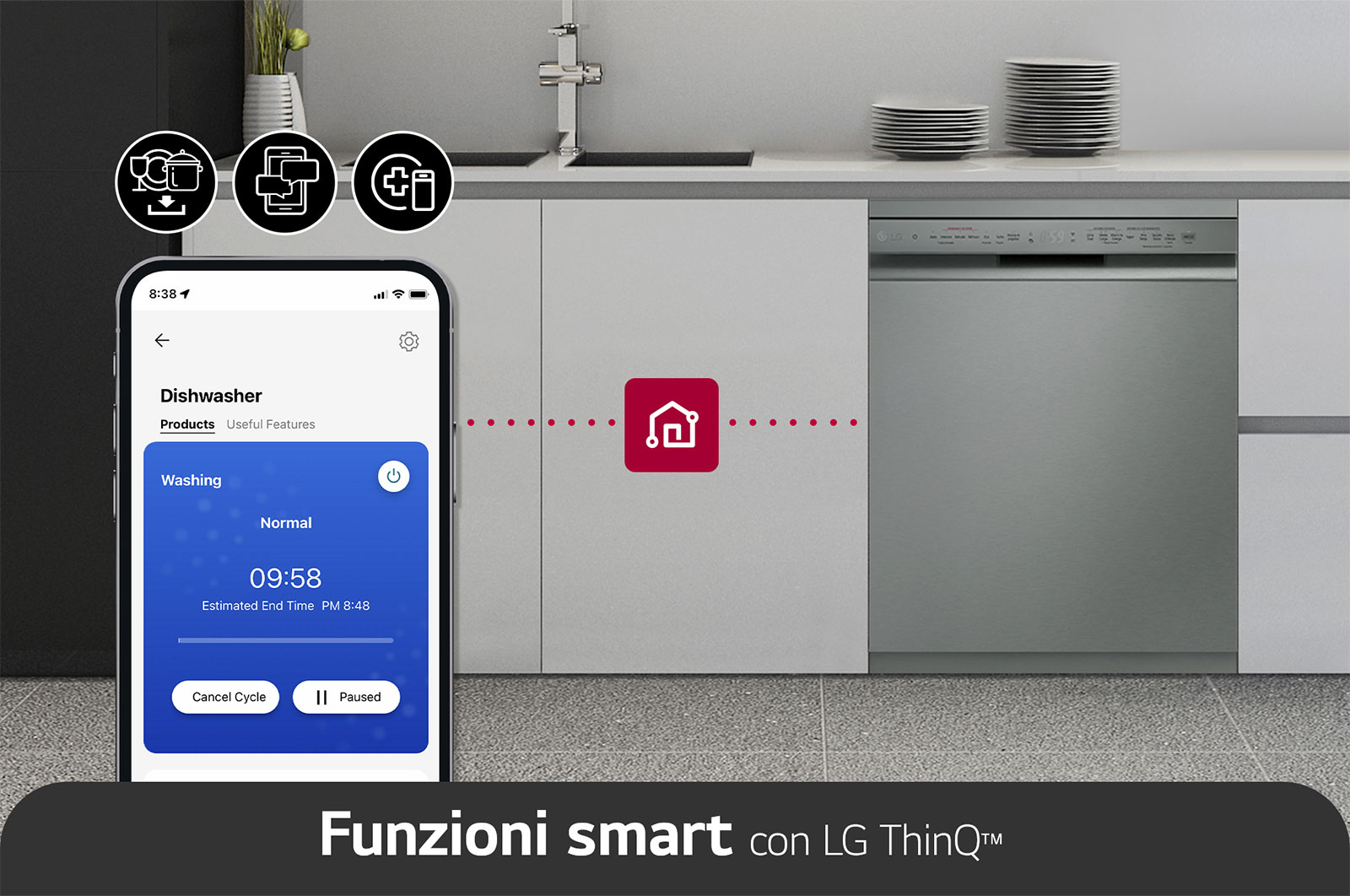 LG Lavastoviglie libera installazione | QuadWash Serie 2, Classe D 46dB | 14 coperti, Vapore, EasyRack+, Wi-Fi | Grigia, DF242FPS