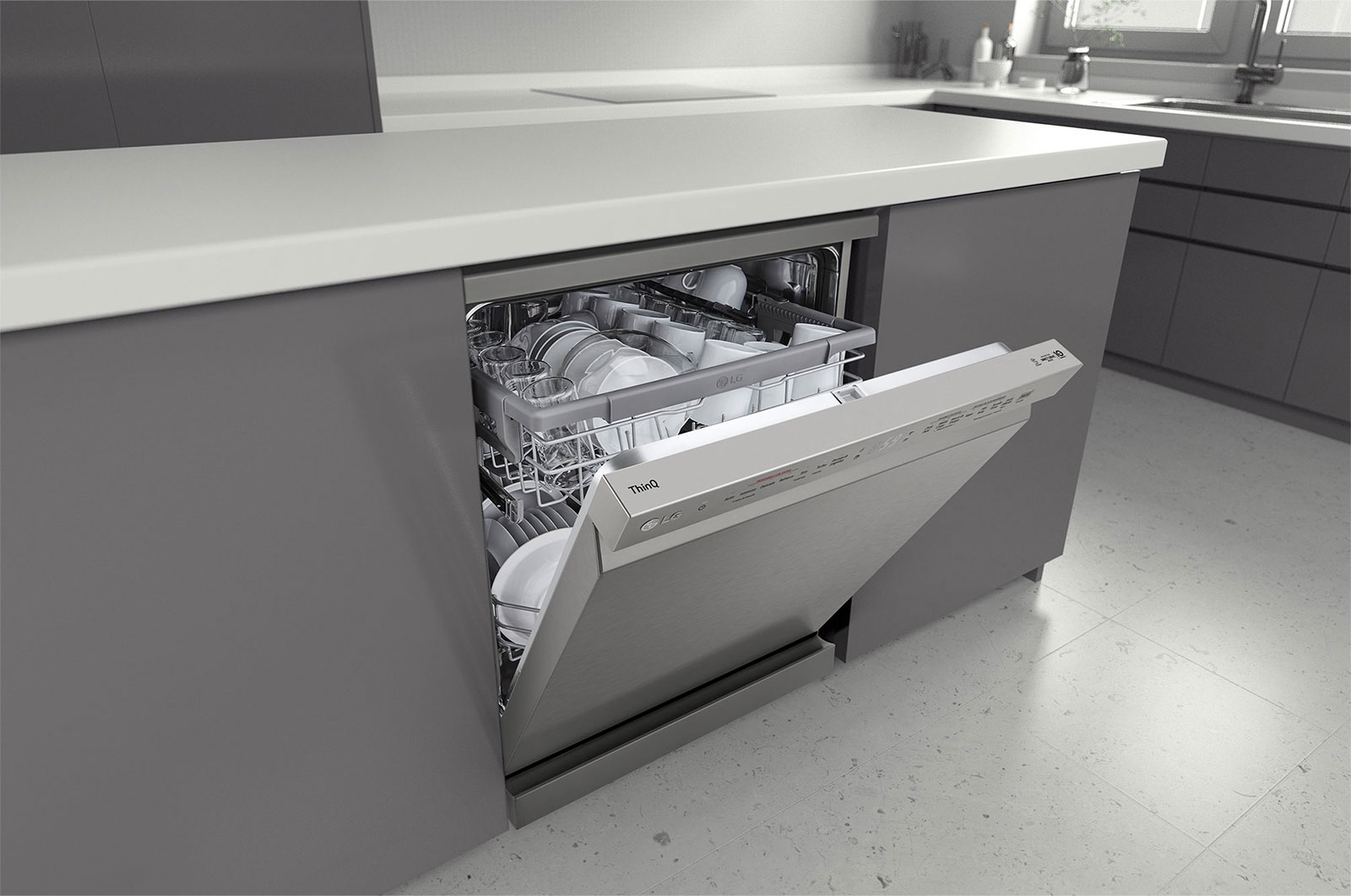 LG Lavastoviglie libera installazione | QuadWash Serie 2, Classe D 46dB | 14 coperti, Vapore, EasyRack+, Wi-Fi | Grigia, DF242FPS