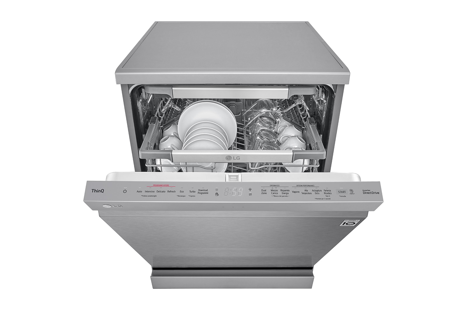 LG Lavastoviglie libera installazione | QuadWash Serie 4, Classe C 41dB | 14 coperti, Vapore, Auto-apertura, Wi-Fi | Acciaio, DF455HSS