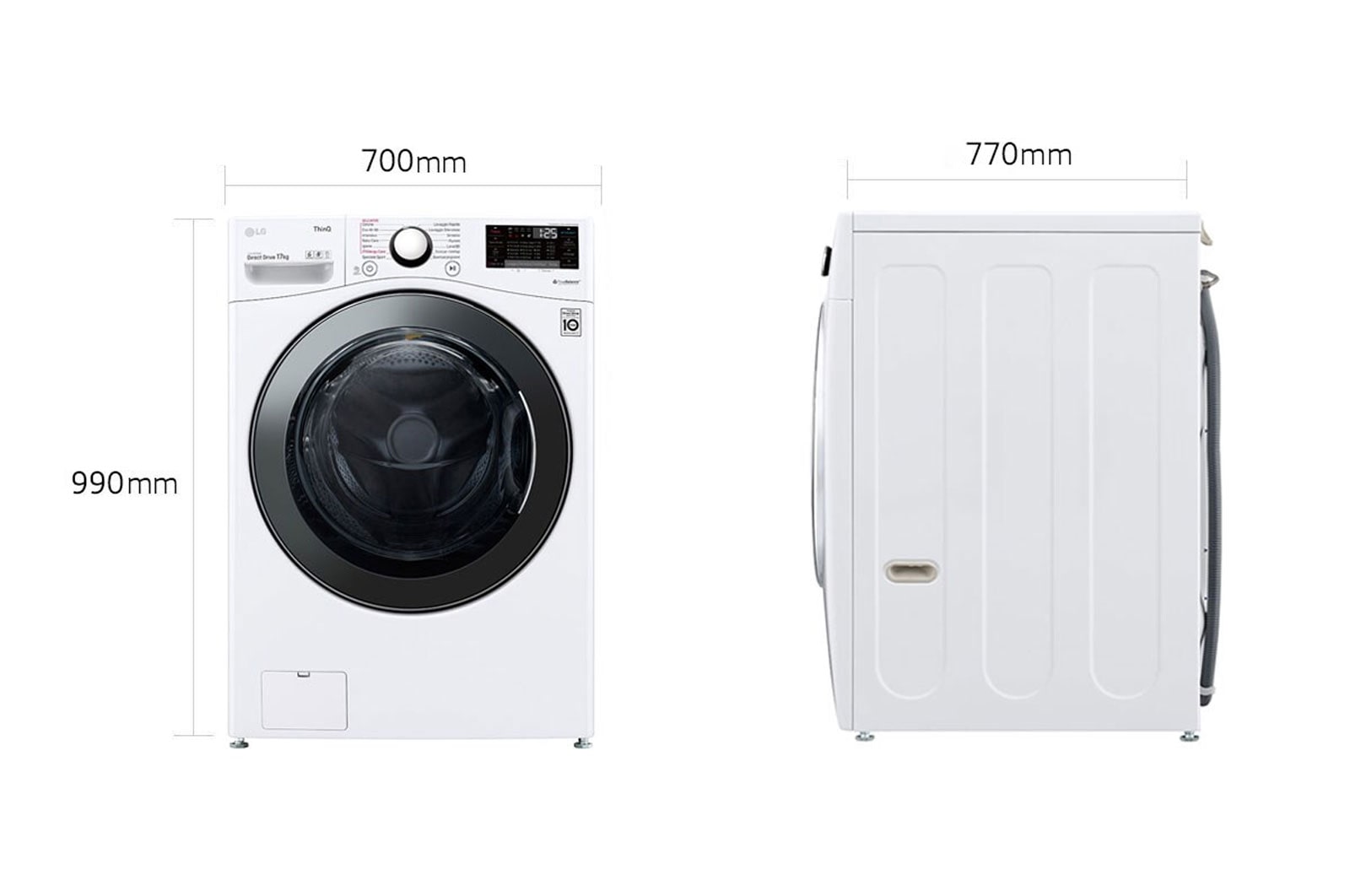 LG Lavatrice capacità XL 17kg AI DD™ | Serie P1 Classe E | 1100 giri, TurboWash, Lavaggio a vapore, Wi-Fi | White, F1P1CY2W