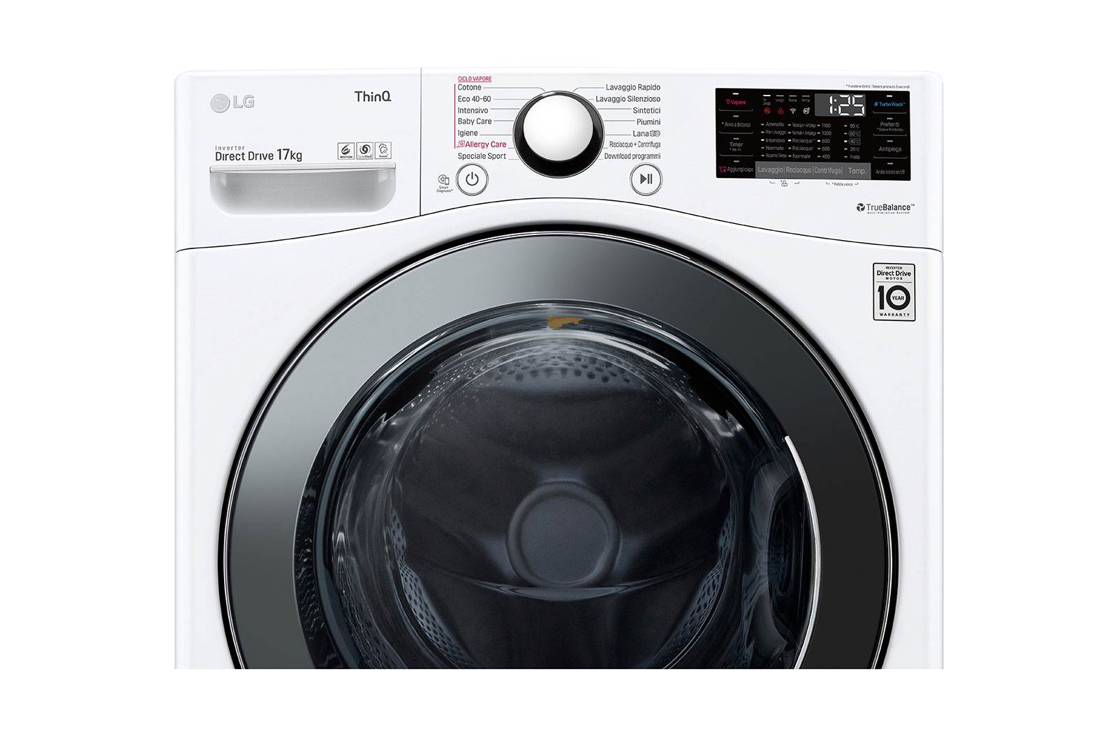 LG Lavatrice capacità XL 17kg AI DD™ | Serie P1 Classe E | 1100 giri, TurboWash, Lavaggio a vapore, Wi-Fi | White, F1P1CY2W