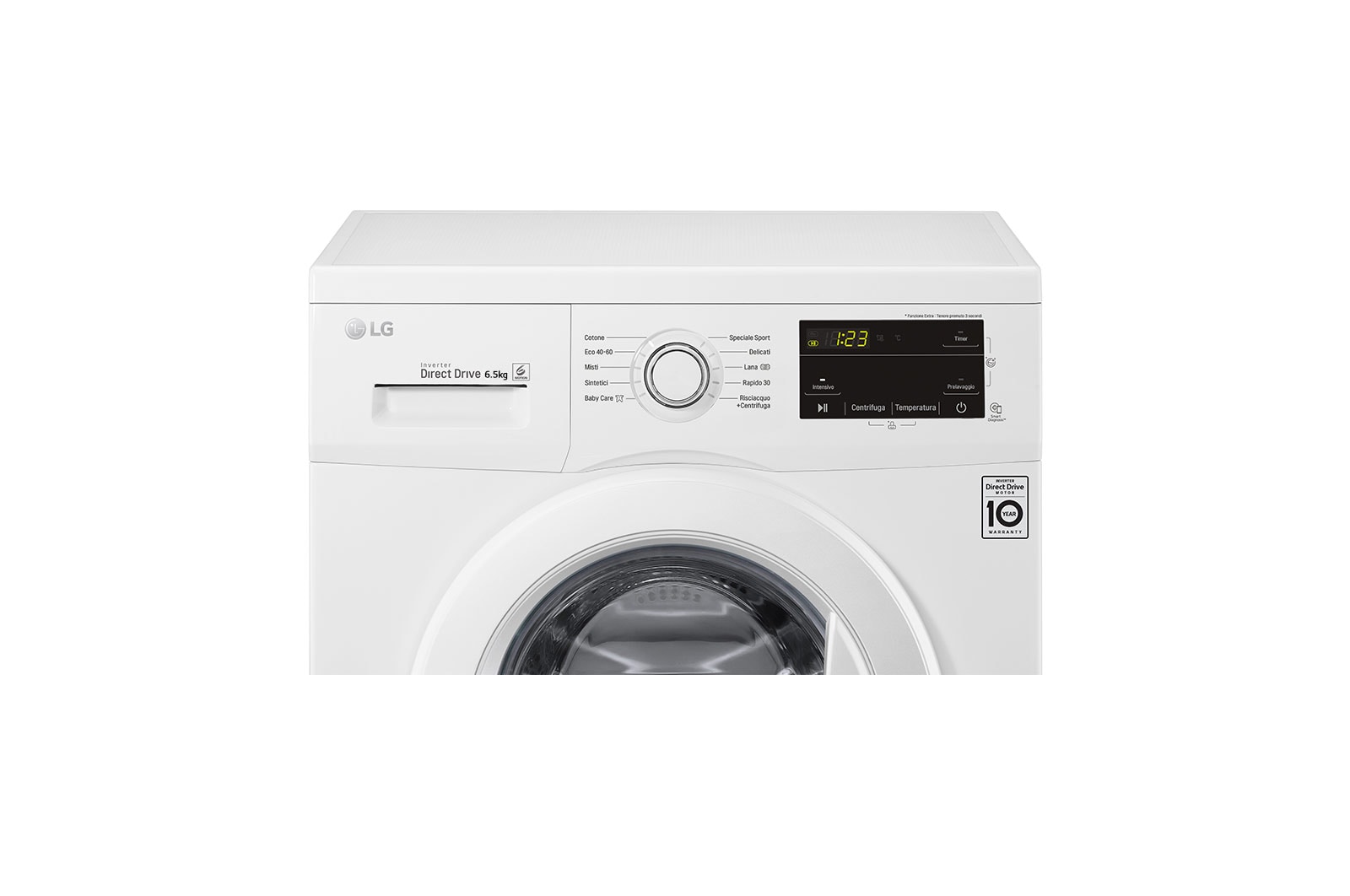 LG Lavatrice slim 6,5kg 6 Motion | Serie J3 Classe E | 1200 giri, Inverter Direct Drive, Smart Diagnosis | White, F2J3WN3WE