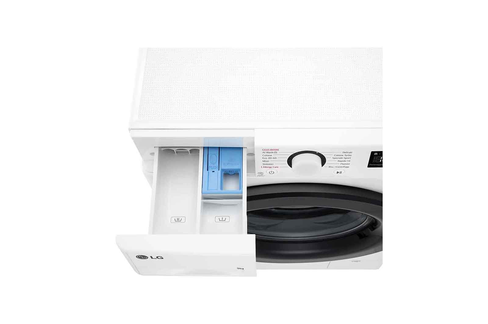 LG Lavatrice slim 9kg AI DD™ | Serie R3 Classe A-10% | 1200 giri, Lavaggio a vapore, Lavaggio con AI, Motore Direct Drive | White, F2R3S09NSWB