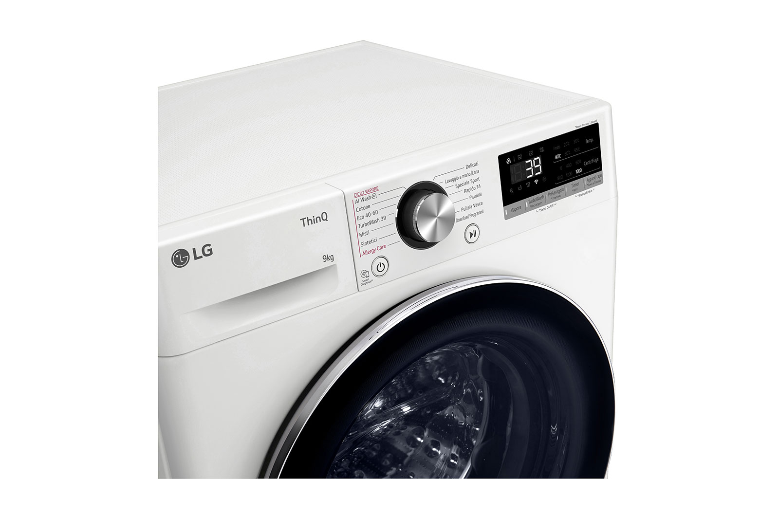 LG Lavatrice slim 9kg AI DD™ | Serie R7 Classe A-10% | 1200 giri, TurboWash 360, Vapore su 7 programmi, Wi-Fi | White, F2R7S09TSWC