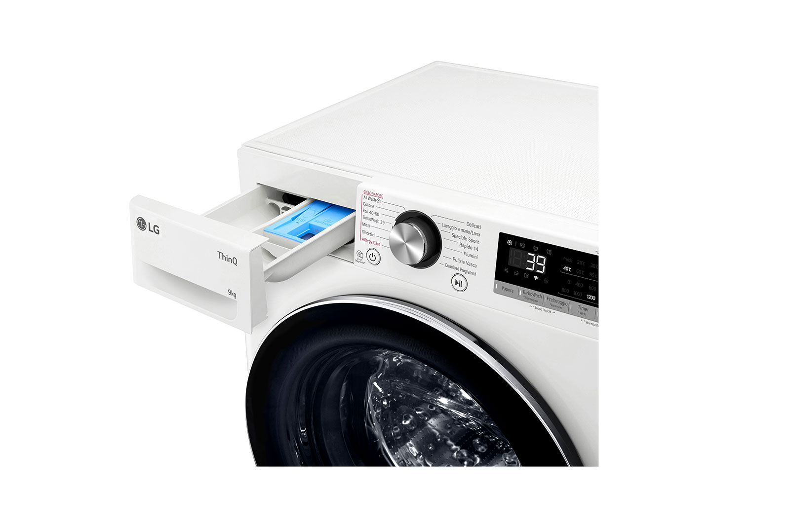 LG Lavatrice slim 9kg AI DD™ | Serie R7 Classe A-10% | 1200 giri, TurboWash 360, Vapore su 7 programmi, Wi-Fi | White, F2R7S09TSWC