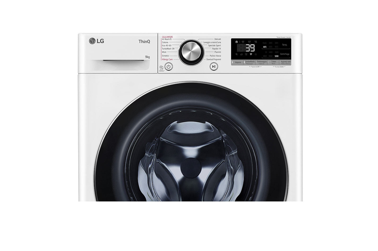 LG Lavatrice slim 9kg AI DD™ | Serie R7 Classe A-10% | 1200 giri, TurboWash 360, Vapore su 7 programmi, Wi-Fi | White, F2R7S09TSWC