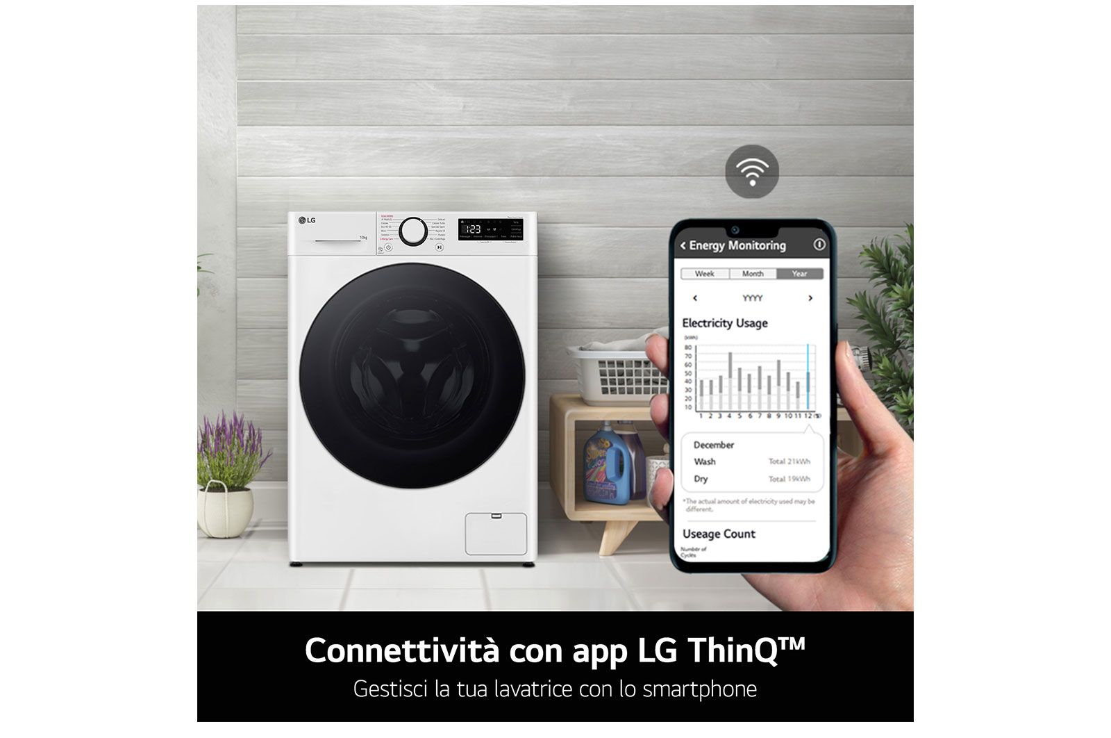 LG Lavatrice slim 9kg AI DD™ | Serie R7 Classe A-10% | 1200 giri, TurboWash 360, Vapore su 7 programmi, Wi-Fi | White, F2R7S09TSWC