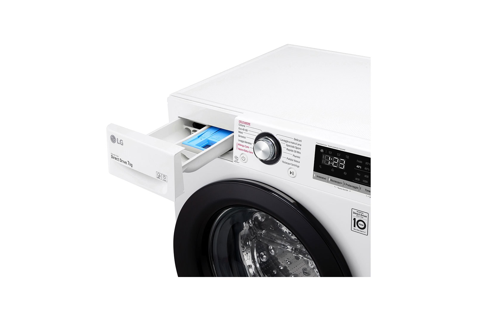 LG Lavatrice slim 7kg AI DD™ | Serie V2 Classe E | 1200 giri, Lavaggio a vapore, Inverter Direct Drive | White, F2WV2S7S6E