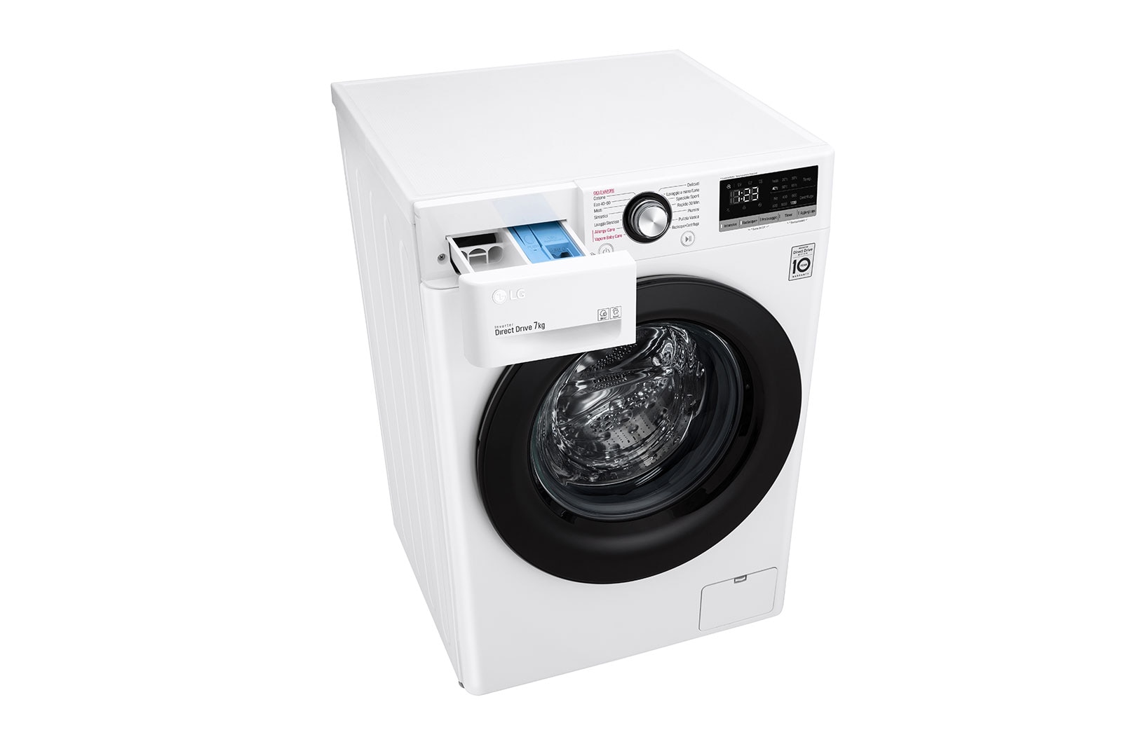 LG Lavatrice slim 7kg AI DD™ | Serie V2 Classe E | 1200 giri, Lavaggio a vapore, Inverter Direct Drive | White, F2WV2S7S6E