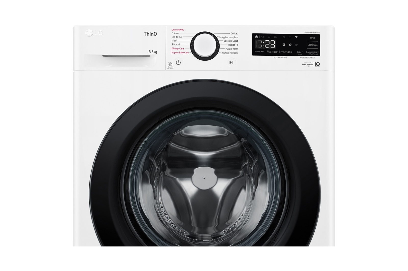 LG Lavatrice 8,5kg AI DD™ | Serie V3 Classe A | 1200 giri, Lavaggio a vapore, Wi-Fi, Inverter Direct Drive | White, F2WV308S6AW