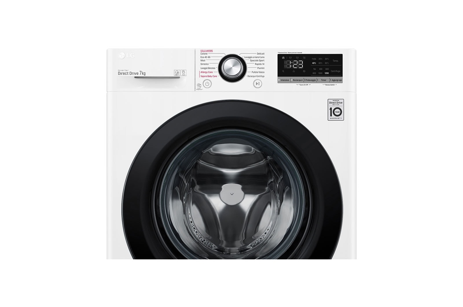 LG Lavatrice slim 7kg AI DD™ | Serie V3 Classe D | 1200 giri, Lavaggio a vapore, Inverter Direct Drive | White, F2WV3S7S6E