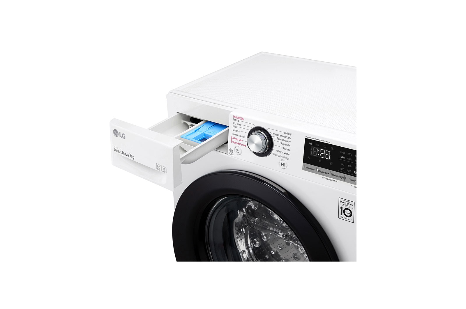 LG Lavatrice slim 7kg AI DD™ | Serie V3 Classe D | 1200 giri, Lavaggio a vapore, Inverter Direct Drive | White, F2WV3S7S6E