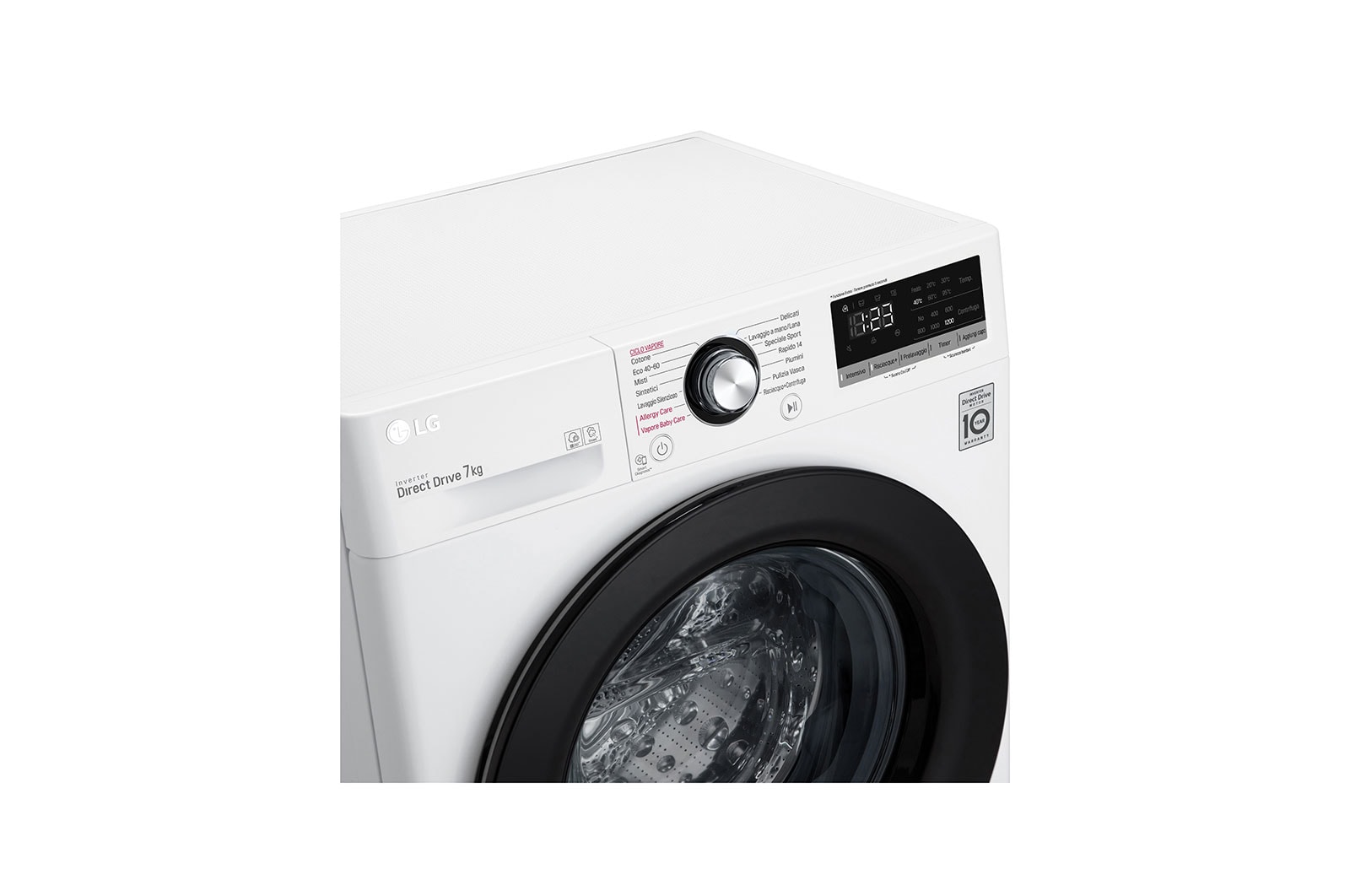 LG Lavatrice slim 7kg AI DD™ | Serie V3 Classe D | 1200 giri, Lavaggio a vapore, Inverter Direct Drive | White, F2WV3S7S6E