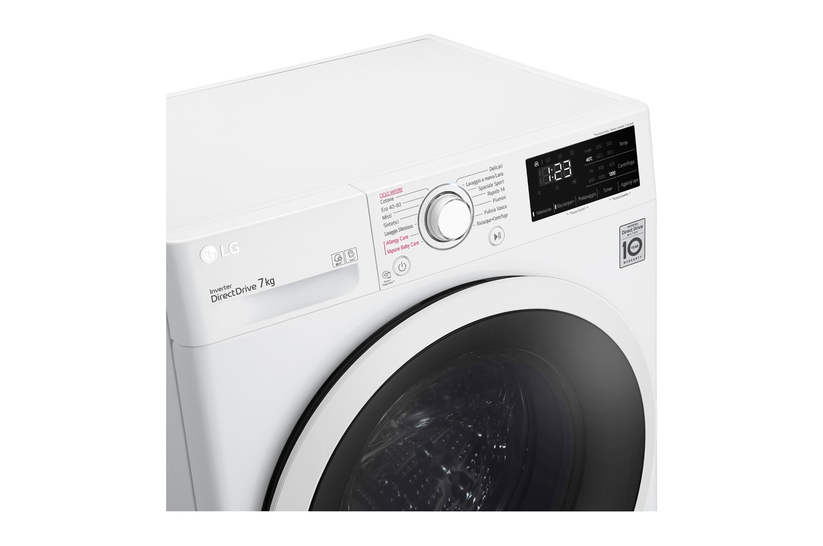 LG Lavatrice slim 7kg AI DD™ | Serie V3 Classe D | 1200 giri, Lavaggio a vapore, Inverter Direct Drive | White, F2WV3S7SHE