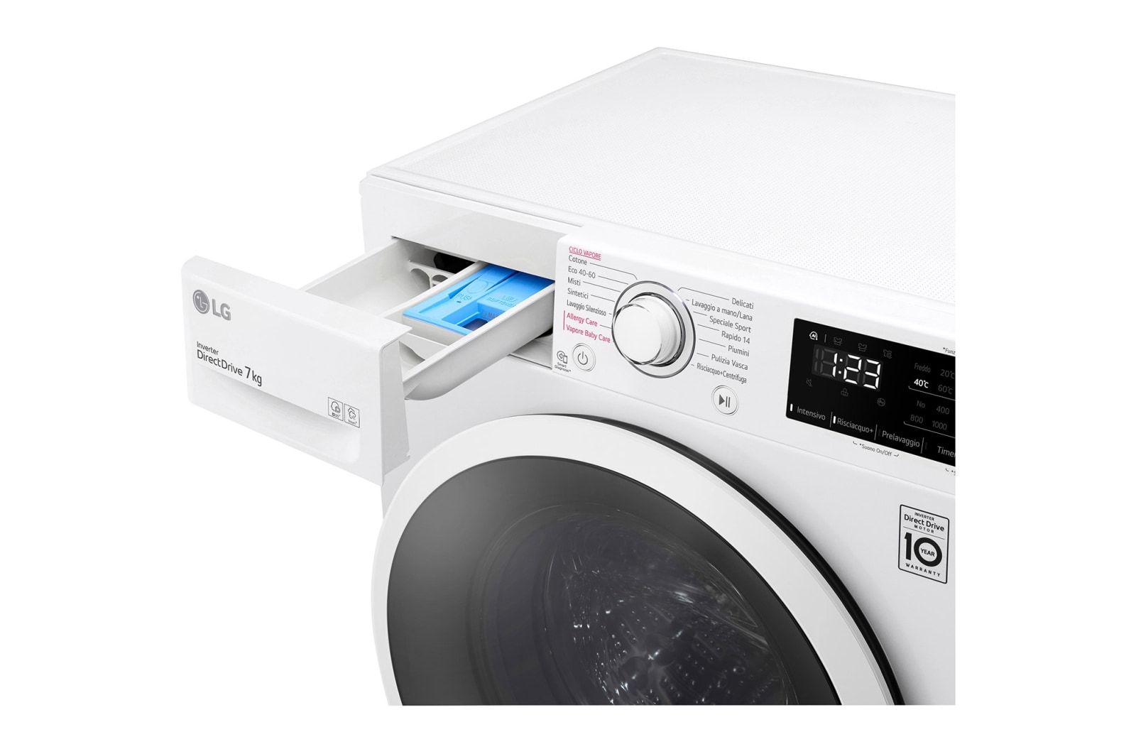 LG Lavatrice slim 7kg AI DD™ | Serie V3 Classe D | 1200 giri, Lavaggio a vapore, Inverter Direct Drive | White, F2WV3S7SHE