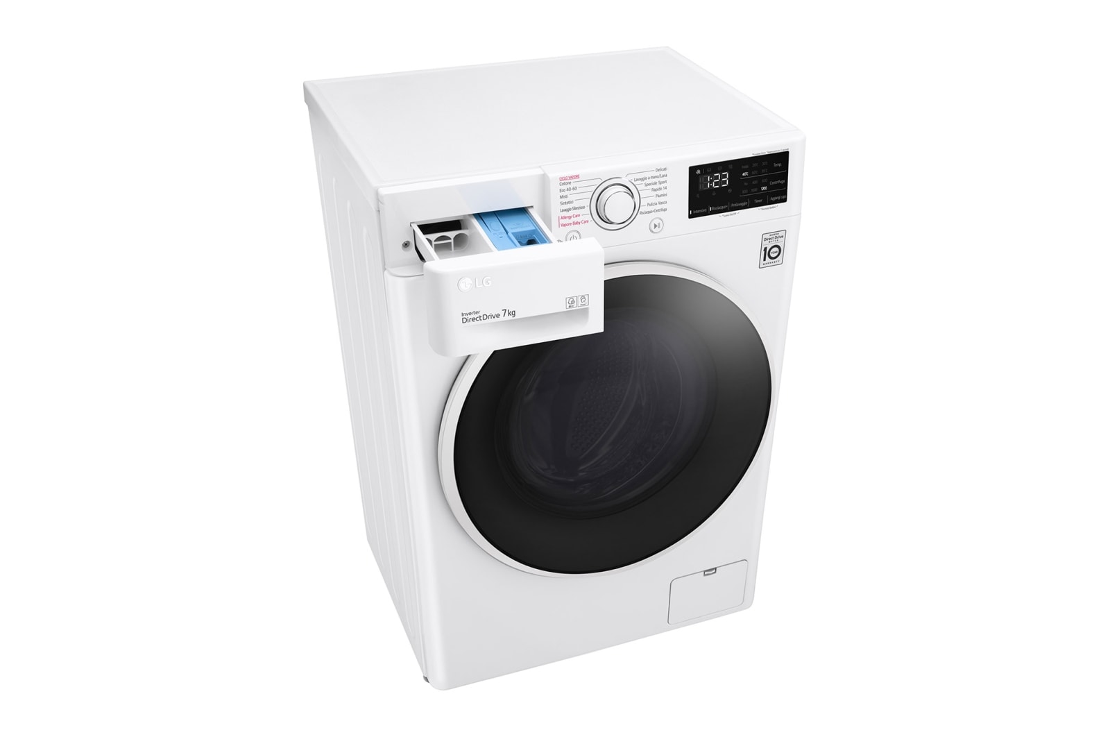 LG Lavatrice slim 7kg AI DD™ | Serie V3 Classe D | 1200 giri, Lavaggio a vapore, Inverter Direct Drive | White, F2WV3S7SHE