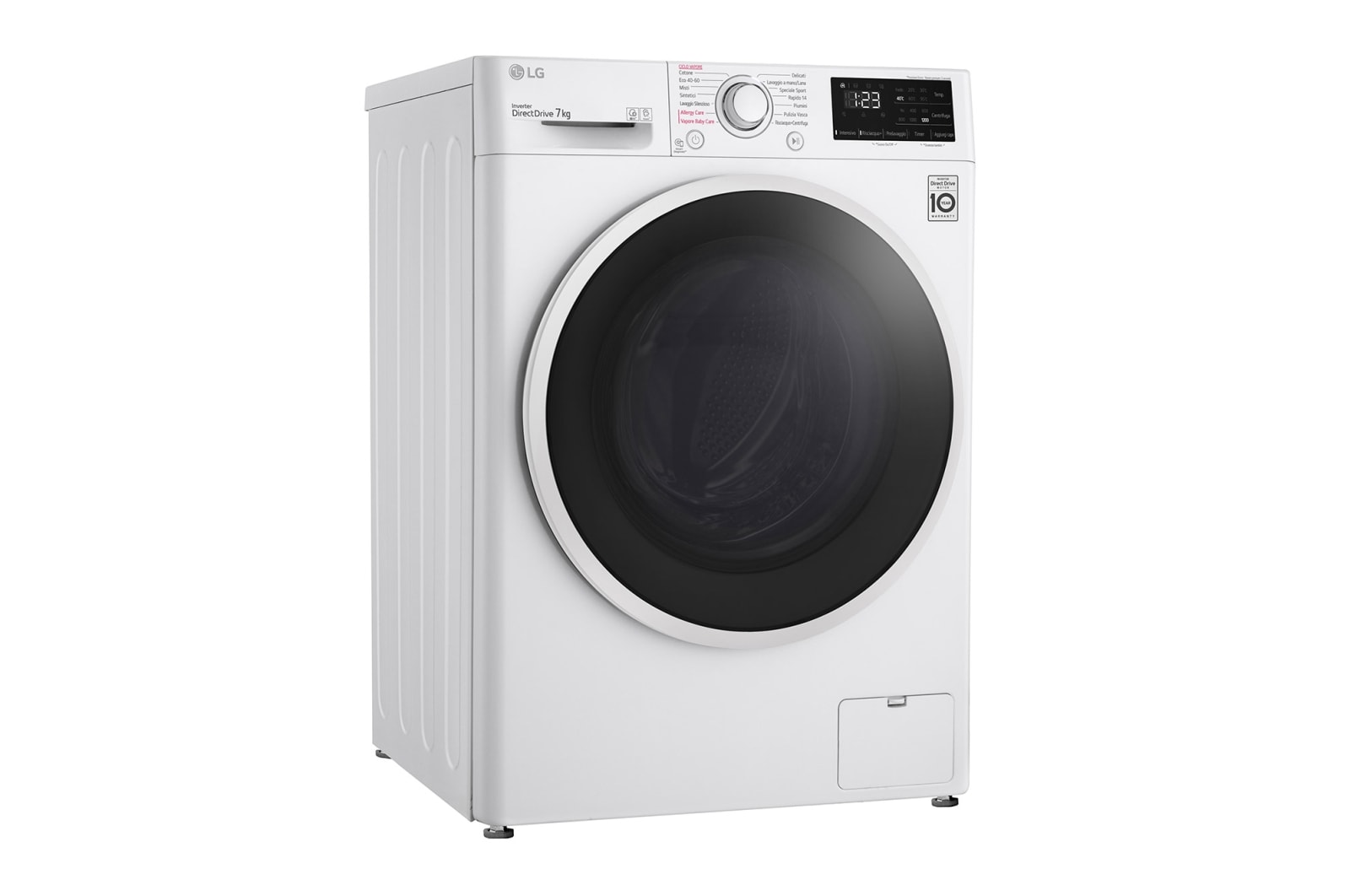 LG Lavatrice slim 7kg AI DD™ | Serie V3 Classe D | 1200 giri, Lavaggio a vapore, Inverter Direct Drive | White, F2WV3S7SHE