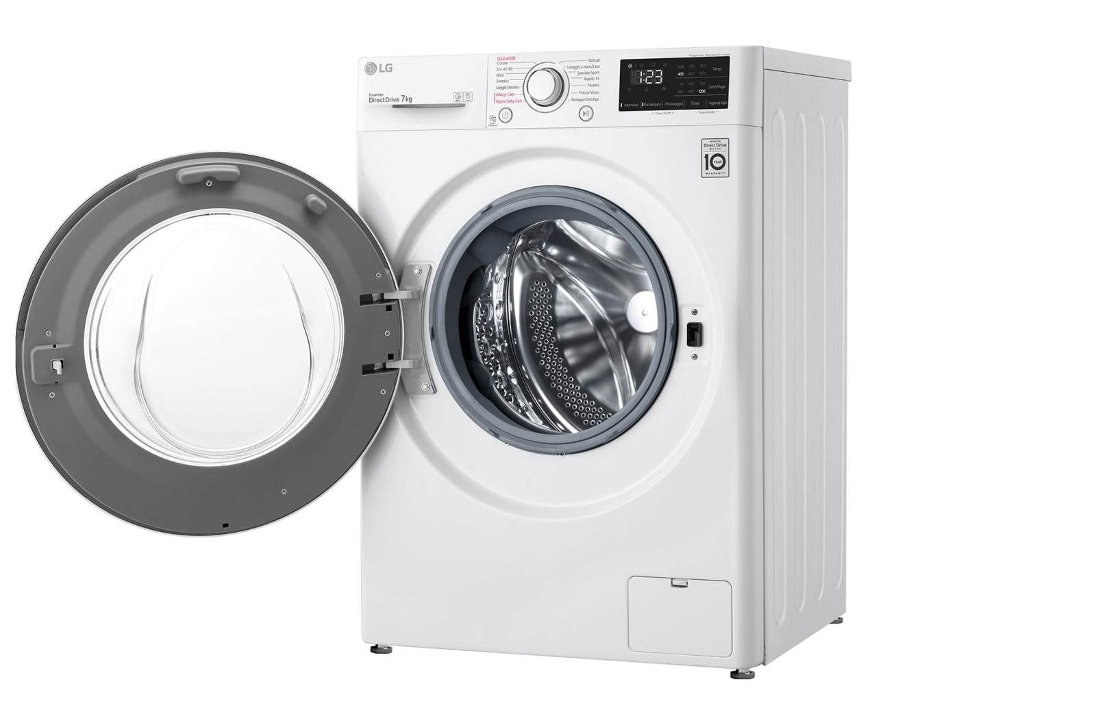 LG Lavatrice slim 7kg AI DD™ | Serie V3 Classe D | 1200 giri, Lavaggio a vapore, Inverter Direct Drive | White, F2WV3S7SHE