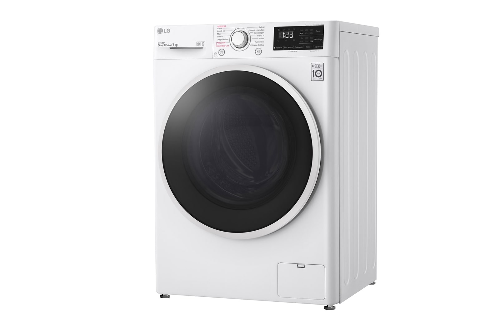 LG Lavatrice slim 7kg AI DD™ | Serie V3 Classe D | 1200 giri, Lavaggio a vapore, Inverter Direct Drive | White, F2WV3S7SHE