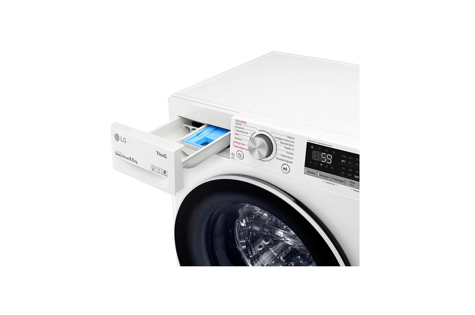 LG Lavatrice slim 8,5kg AI DD™ | Serie V5 Classe C | 1200 giri, TurboWash, Lavaggio a vapore, Wi-Fi | White, F2WV5S8S0E