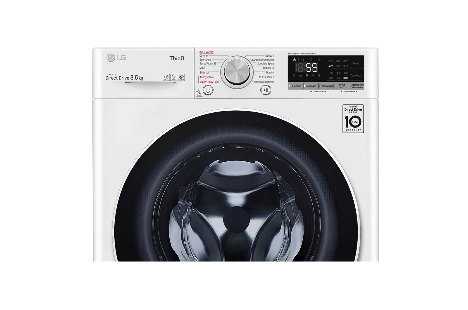 LG Lavatrice slim 8,5kg AI DD™ | Serie V5 Classe C | 1200 giri, TurboWash, Lavaggio a vapore, Wi-Fi | White, F2WV5S8S0E