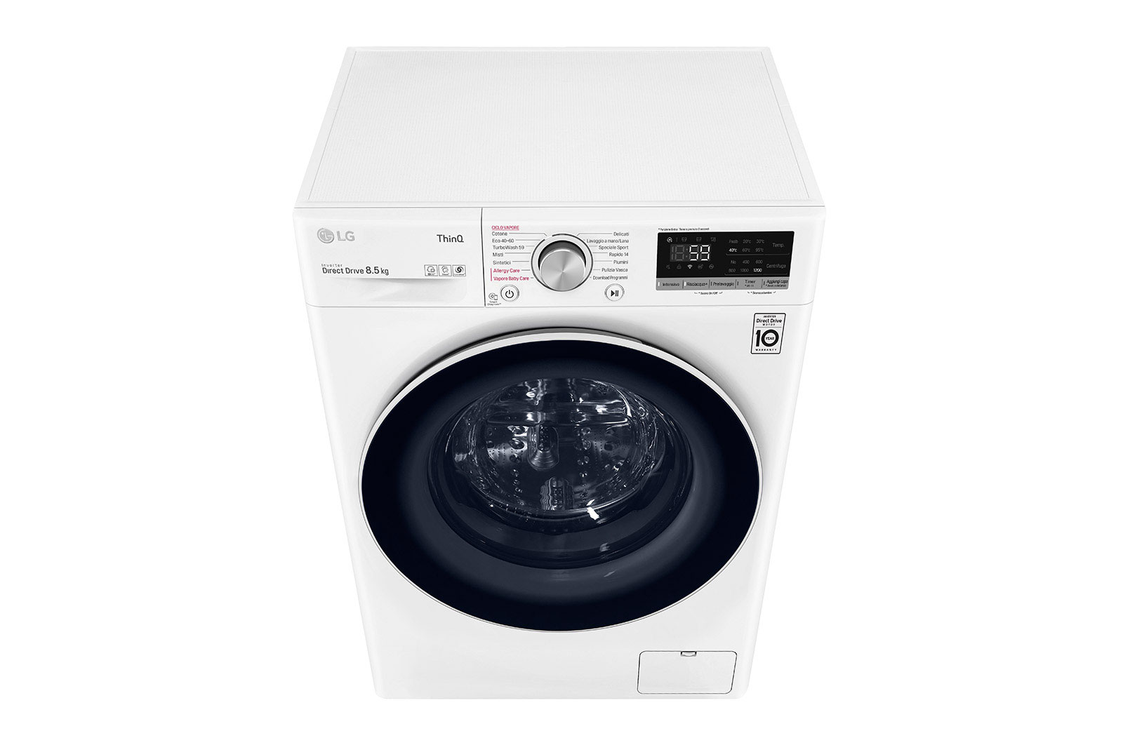 LG Lavatrice slim 8,5kg AI DD™ | Serie V5 Classe C | 1200 giri, TurboWash, Lavaggio a vapore, Wi-Fi | White, F2WV5S8S0E