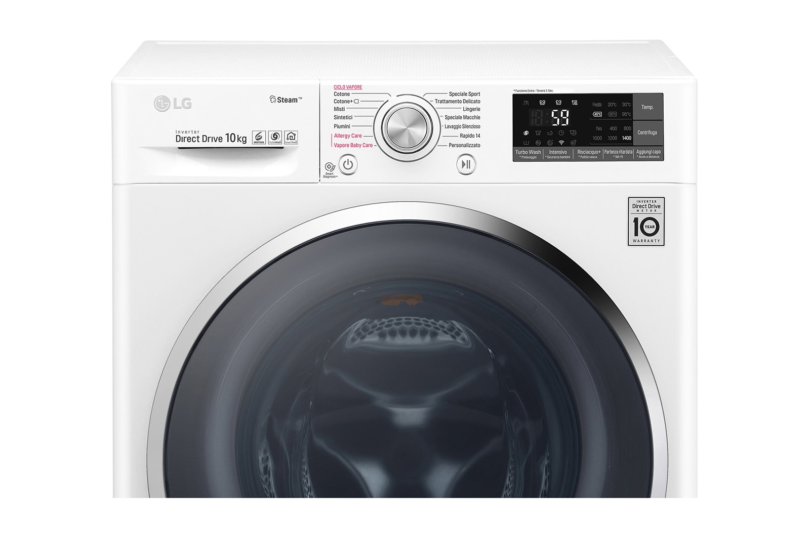 LG Lavatrice Smart TurboWash™ 10 kg  Lavaggio a vapore Oblò Inox, F4J7JY2W