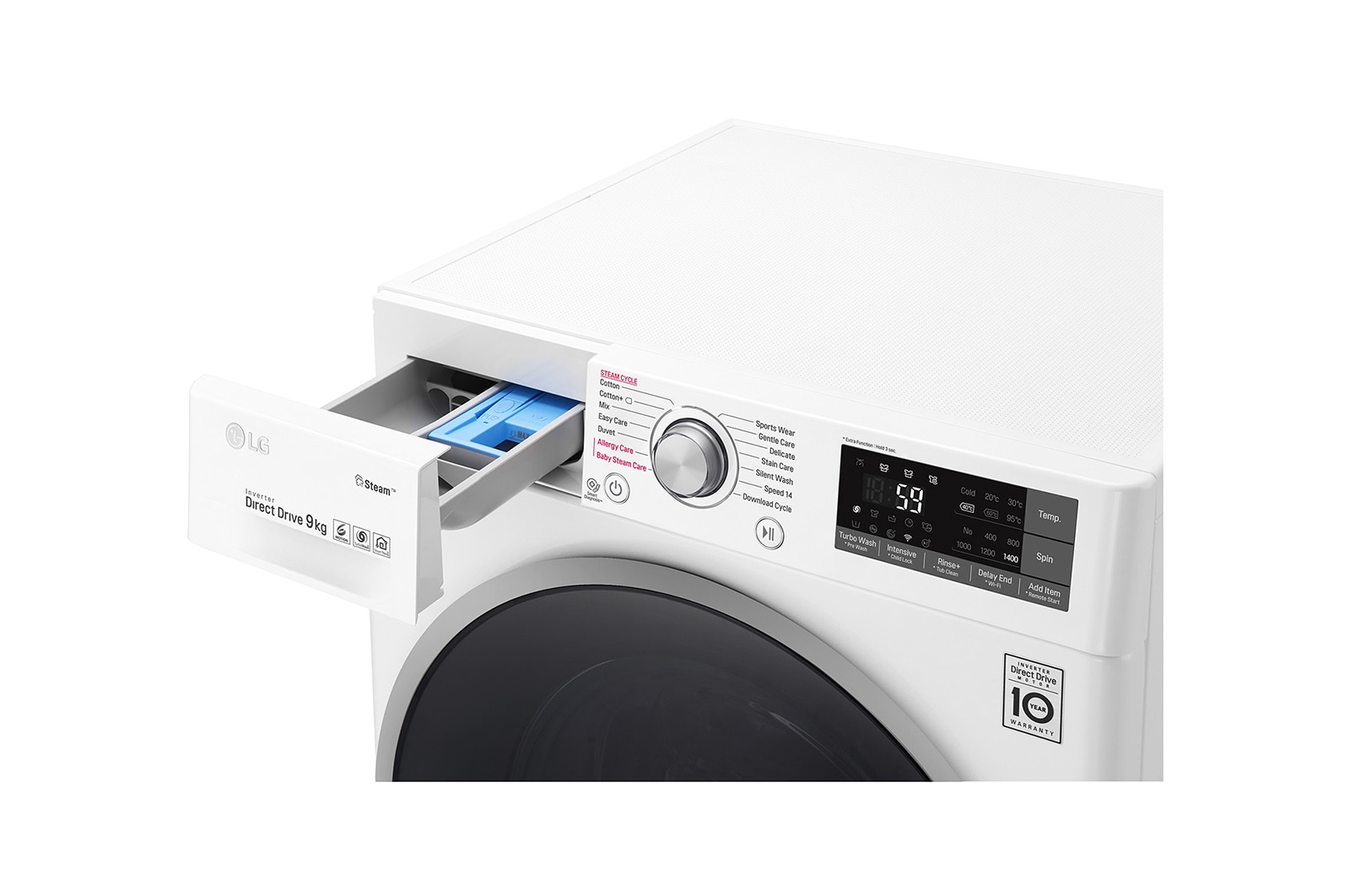 LG Lavatrice Smart TurboWash™ 9 kg  Lavaggio a vapore Oblò Ring Silver Cromato, F4J7VY1W