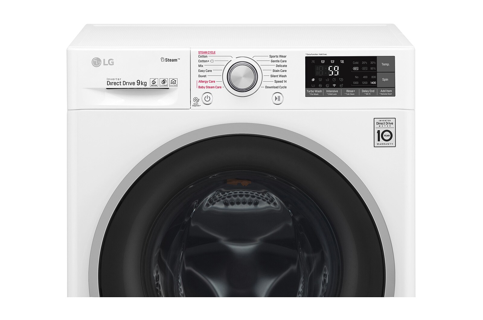 LG Lavatrice Smart TurboWash™ 9 kg  Lavaggio a vapore Oblò Ring Silver Cromato, F4J7VY1W