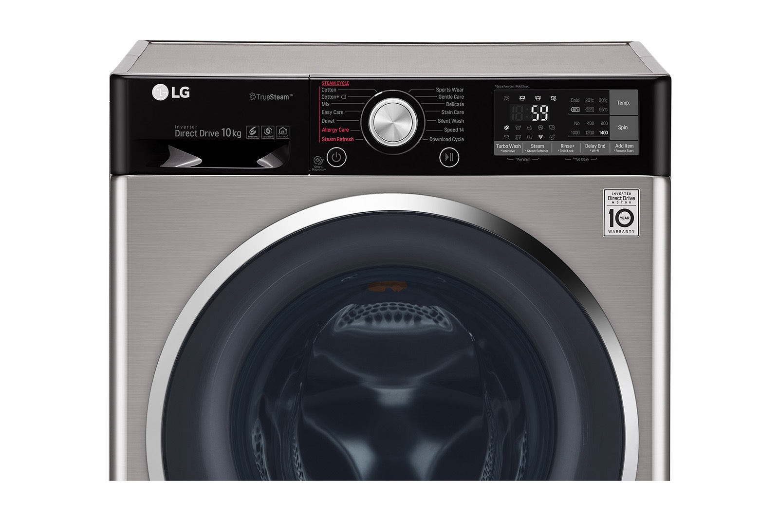 LG Lavatrice Smart TurboWash™ 10 kg  Lavaggio a vapore Oblò Ring Cromato, F4J9JS2T