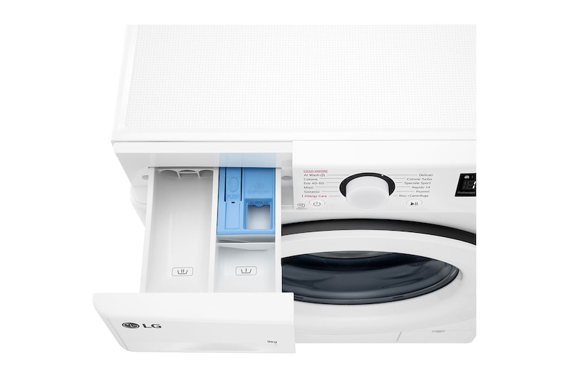 LG Lavatrice 9kg AI DD™ | Serie R3 Classe A-10% | 1400 giri, Lavaggio a vapore, Lavaggio con AI, Motore Direct Drive | White, F4R3009NSWW