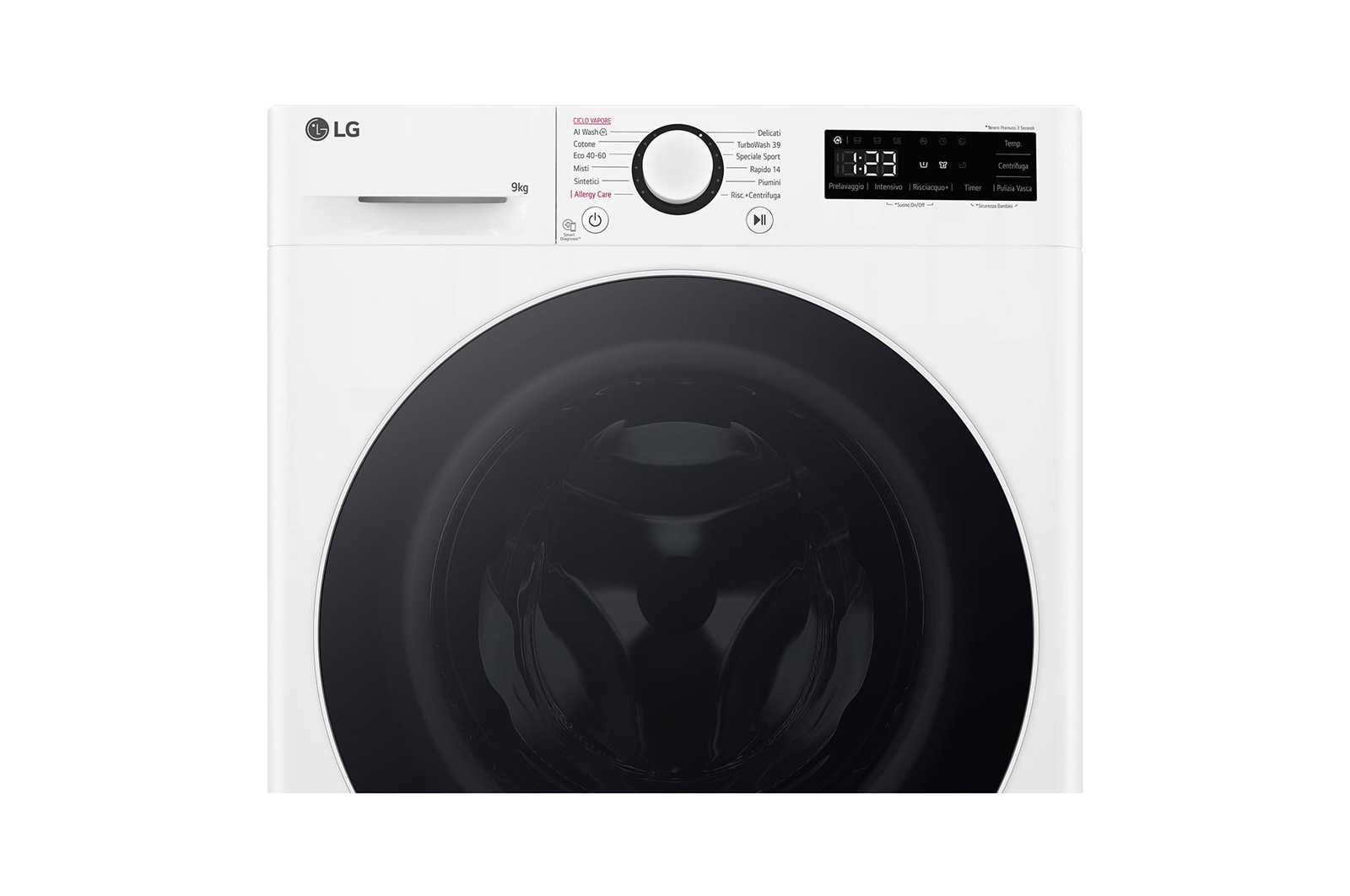 LG Lavatrice 9kg AI DD™ | Serie R5 Classe A-10% | 1400 giri, TurboWash 360, Lavaggio a vapore, Motore Direct Drive | White, F4R5009TSWW