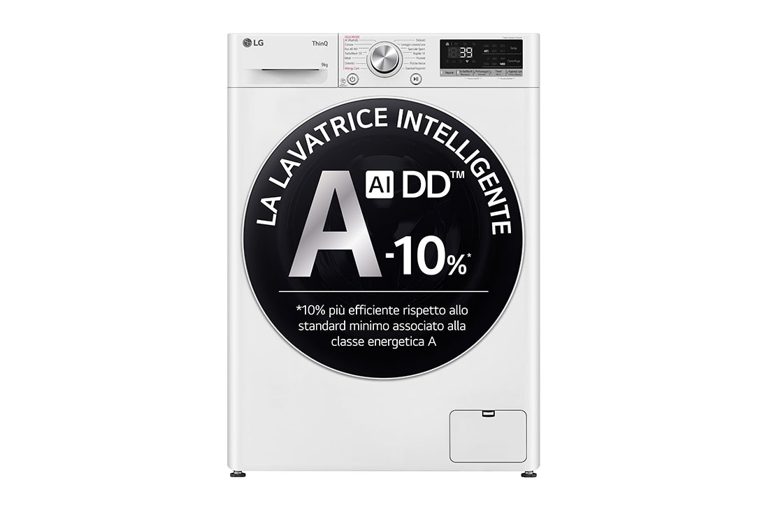 LG Lavatrice 9kg AI DD™ | Serie R7 Classe A-10% | 1400 giri, TurboWash 360, Vapore su 7 programmi, Wi-Fi | White, F4R709TAIDD