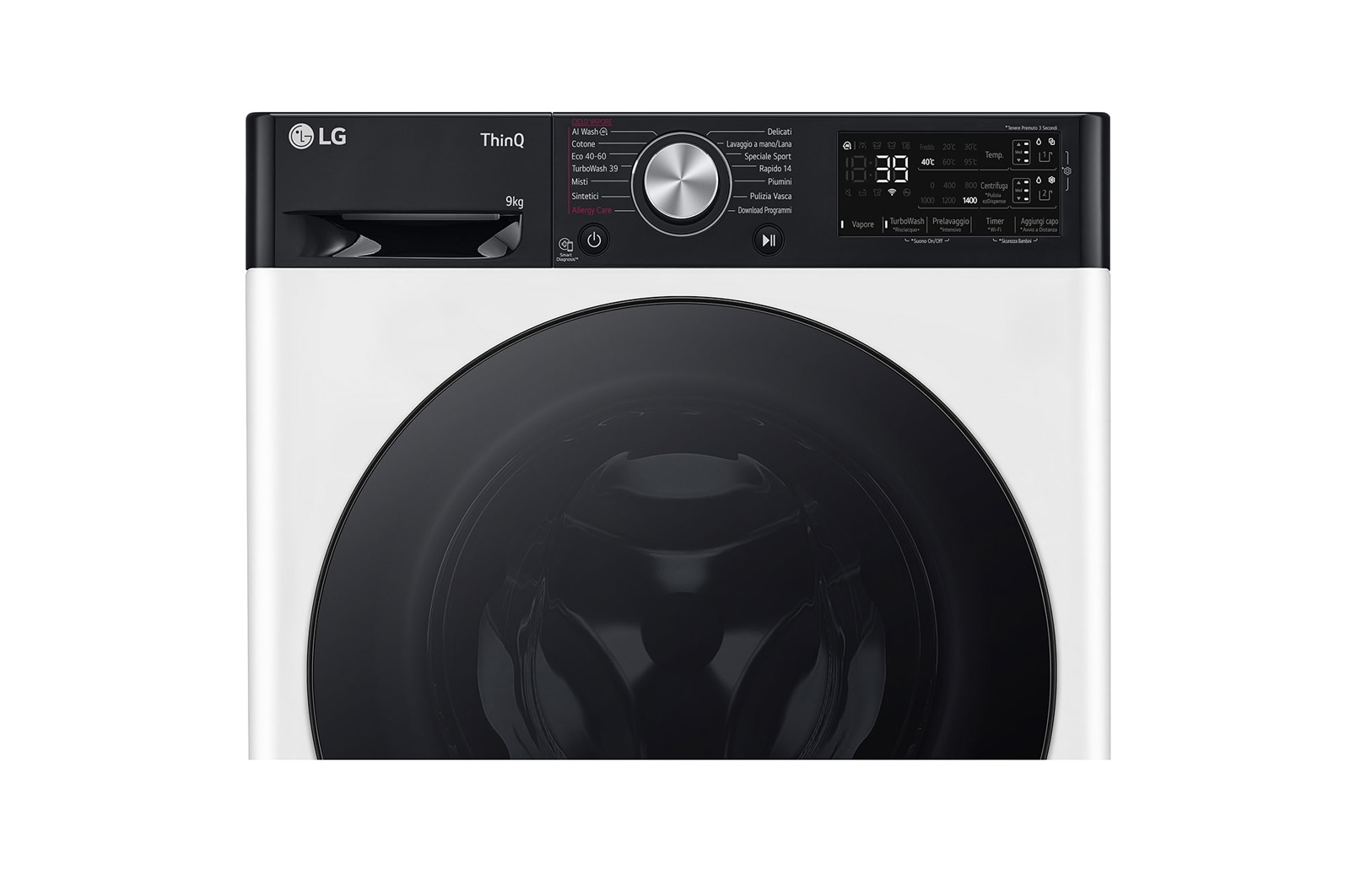 LG Lavatrice 9kg AI DD™ | Serie R7 Classe A-10% | 1400 giri, TurboWash 360, Autodosaggio, Vapore su 7 programmi, Wi-Fi | White, F4R7509TSWB