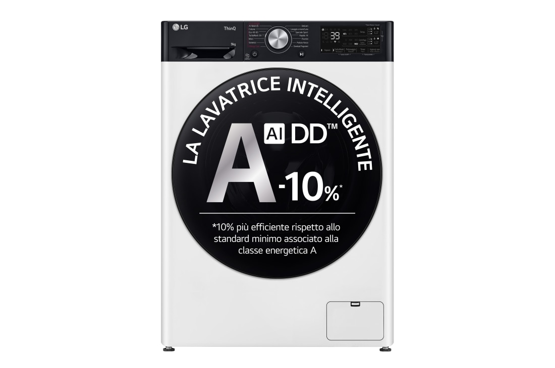 LG Lavatrice 9kg AI DD™ | Serie R7 Classe A-10% | 1400 giri, TurboWash 360, Autodosaggio, Vapore su 7 programmi, Wi-Fi | White, F4R7509TSWB