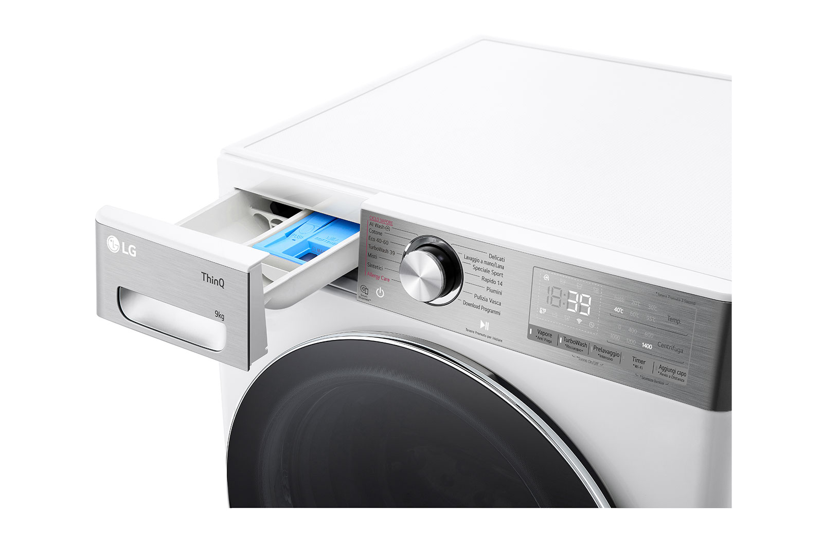 LG Lavatrice 9kg AI DD™ | Serie R9 Classe A-40% | 1400 giri, TurboWash 360, Vapore antipiega, Wi-Fi | White, F4R9009TPWC