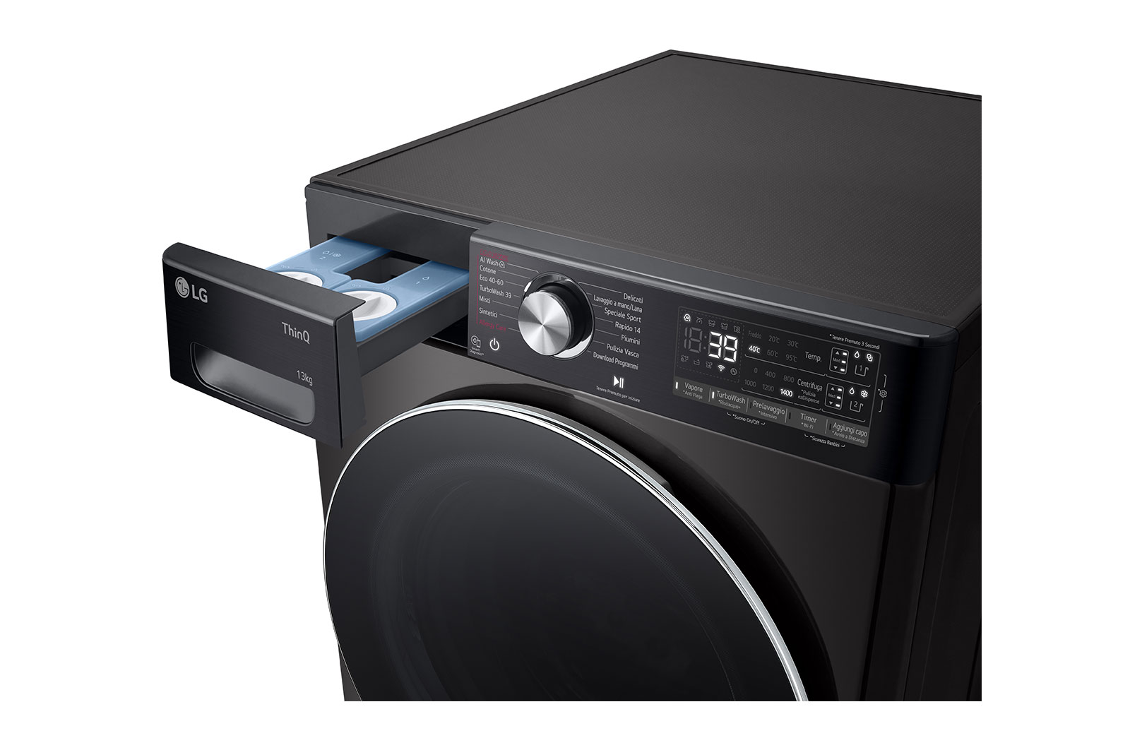 LG Lavatrice 13kg AI DD™ | Serie R9 Classe A-20% | 1400 giri, TurboWash 360, Autodosaggio, Vapore antipiega, Wi-Fi | Black, F4R9513TPBC